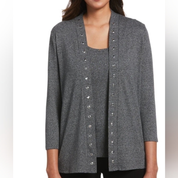 Rafaella Sweaters - Rafaella Plus Size Cardigan & Tank Sweater With Hardware Trim